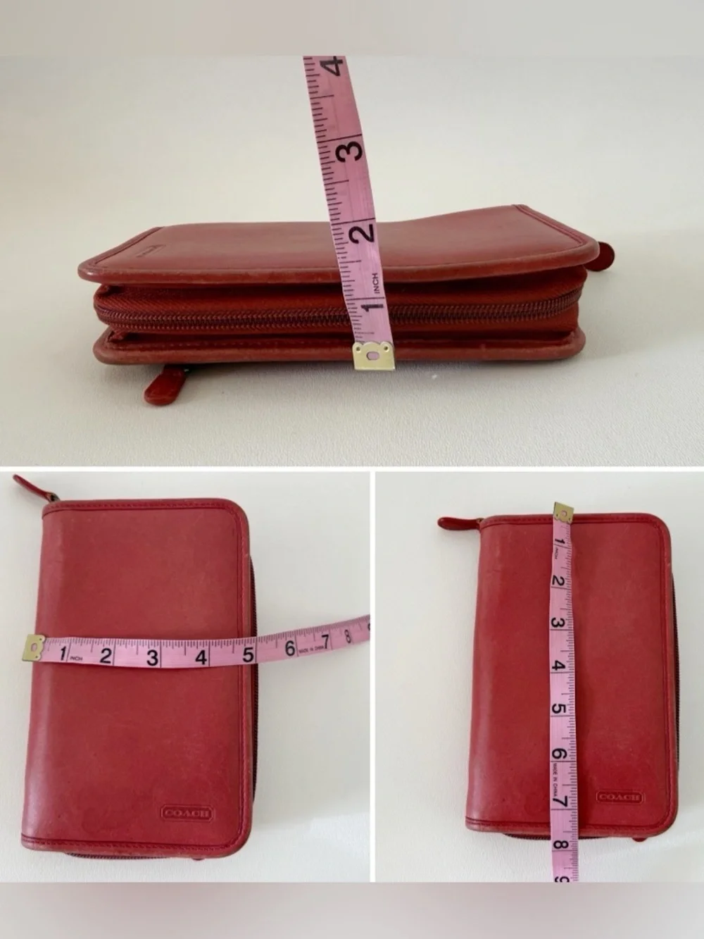 Coach Leather Zip Around Wallet Organizer Vintage Red